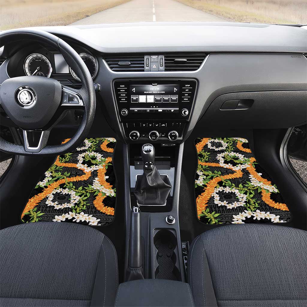 Aloha Festive Hawaii Car Mats Mokihana - Maile and Ilima on Black - Polynesian Pride