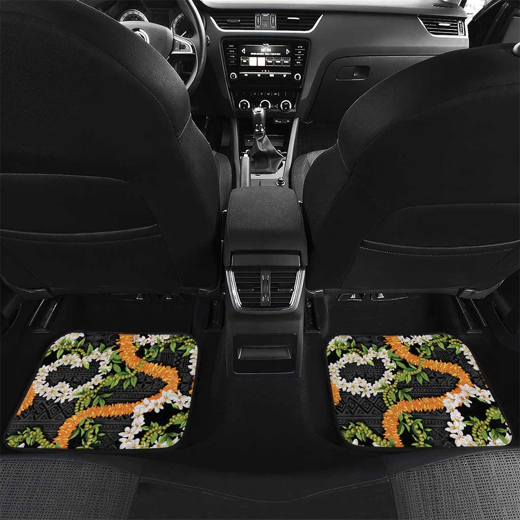 Aloha Festive Hawaii Car Mats Mokihana - Maile and Ilima on Black - Polynesian Pride