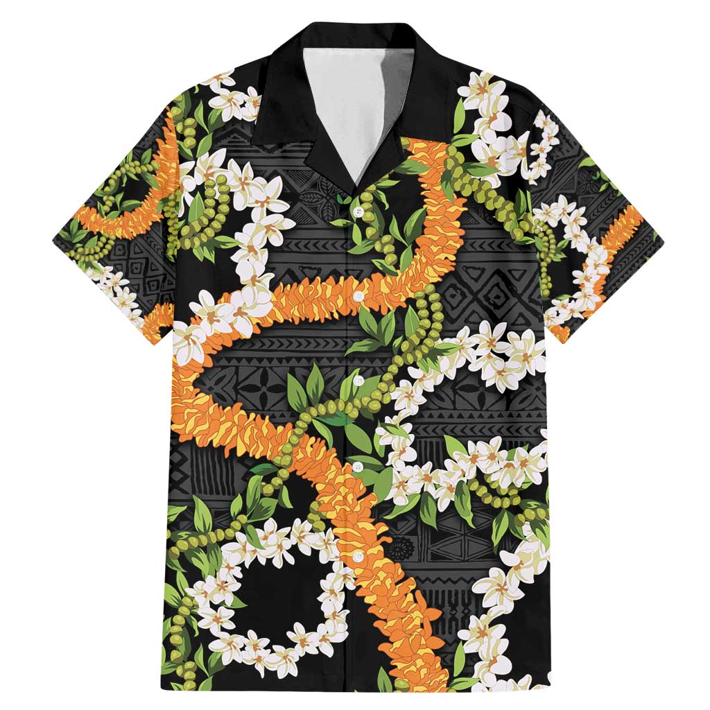 Aloha Festive Hawaii Family Matching Mermaid Dress and Hawaiian Shirt Mokihana - Maile and Ilima on Black - Polynesian Pride