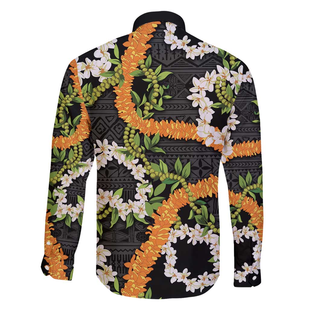 Aloha Festive Hawaii Family Matching Short Sleeve Bodycon Dress and Hawaiian Shirt Mokihana - Maile and Ilima on Black - Polynesian Pride