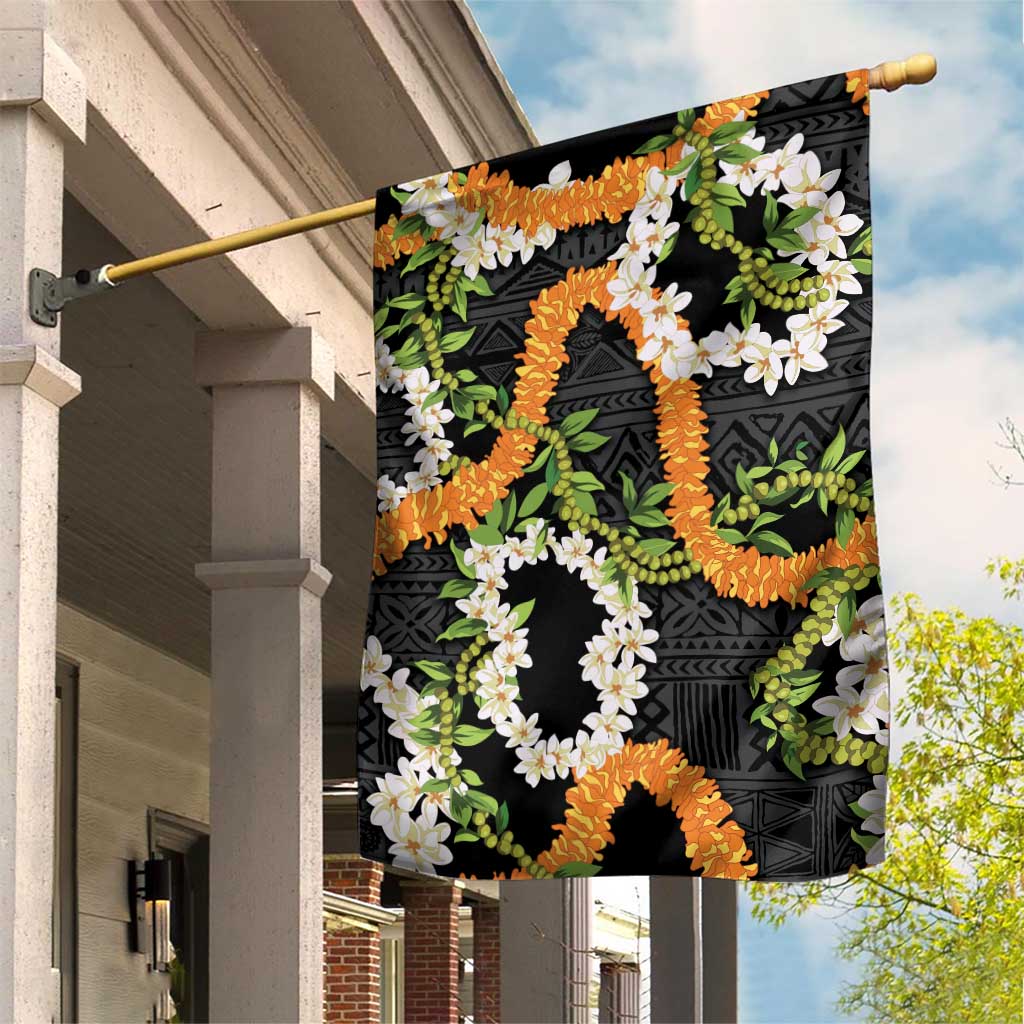 Aloha Festive Hawaii Garden Flag Mokihana - Maile and Ilima on Black - Polynesian Pride