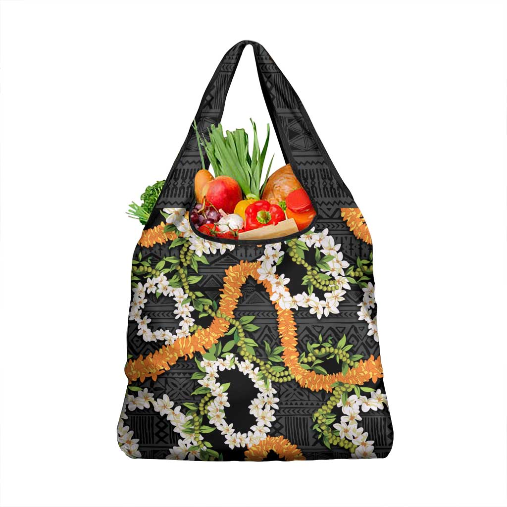 Aloha Festive Hawaii Grocery Bag Mokihana - Maile and Ilima on Black LT7 1-pack One Size Black - Polynesian Pride