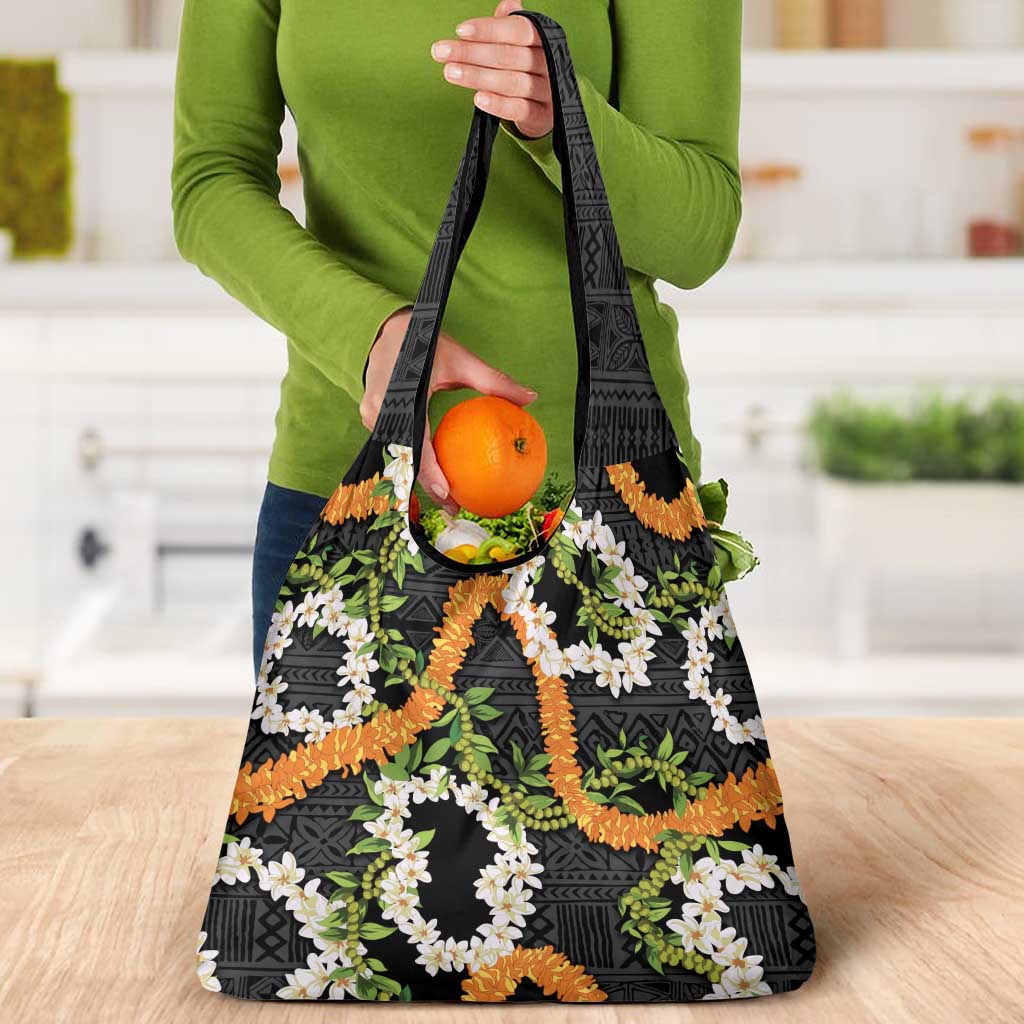 Aloha Festive Hawaii Grocery Bag Mokihana - Maile and Ilima on Black LT7 - Polynesian Pride