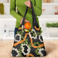 Aloha Festive Hawaii Grocery Bag Mokihana - Maile and Ilima on Black LT7 - Polynesian Pride