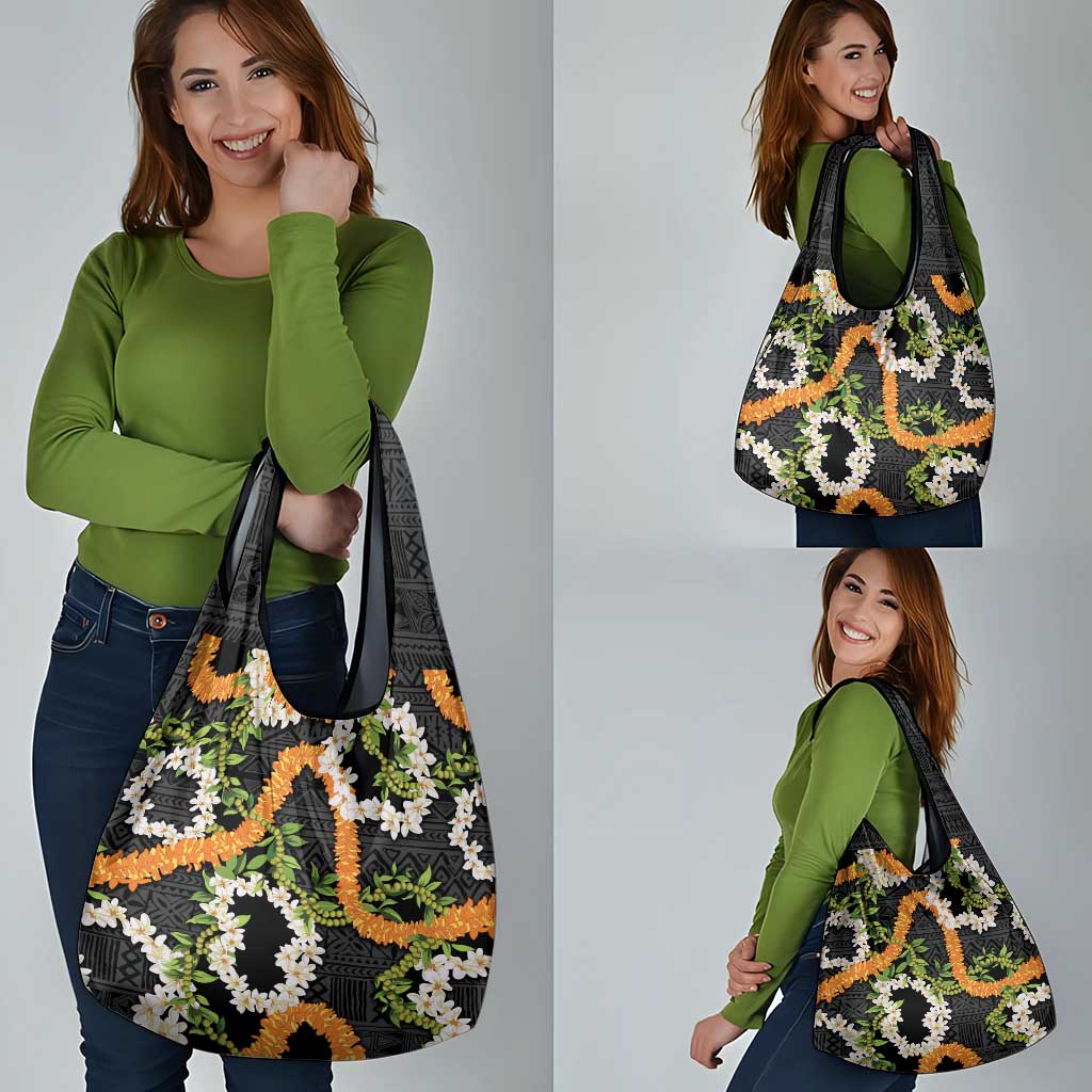 Aloha Festive Hawaii Grocery Bag Mokihana - Maile and Ilima on Black LT7 - Polynesian Pride