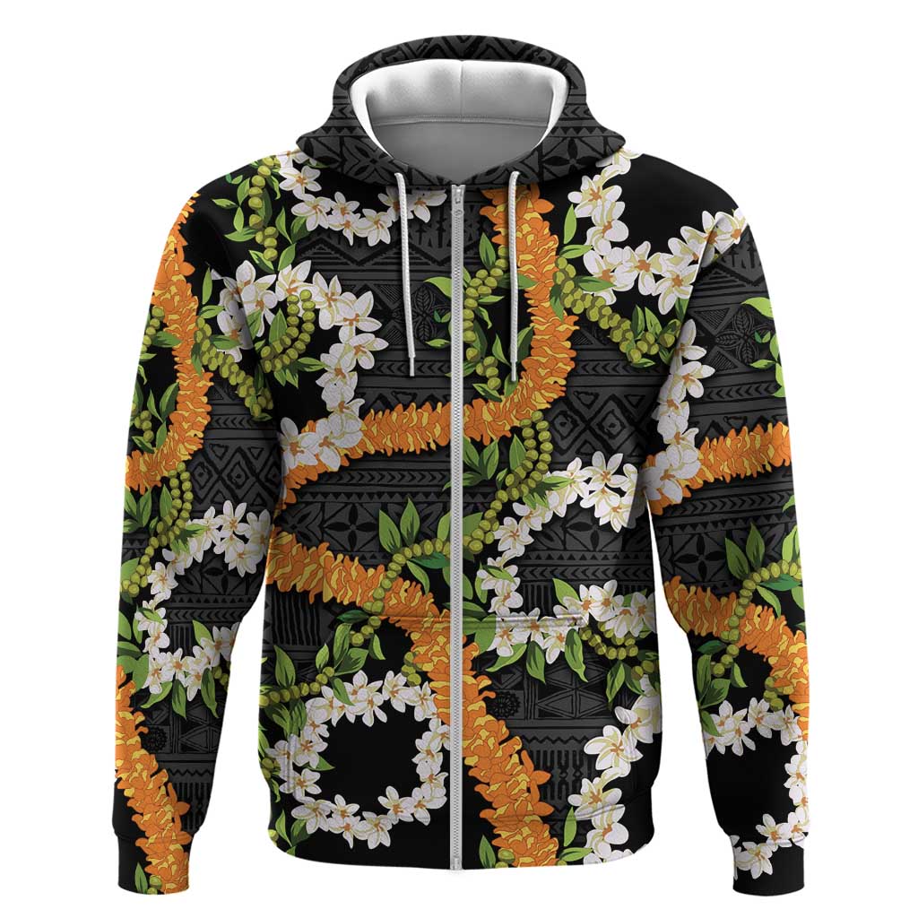 Aloha Festive Hawaii Hoodie Mokihana - Maile and Ilima on Black - Polynesian Pride