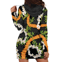 Aloha Festive Hawaii Hoodie Dress Mokihana - Maile and Ilima on Black - Polynesian Pride