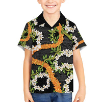 Aloha Festive Hawaii Kid Hawaiian Shirt Mokihana - Maile and Ilima on Black LT7 Kid Black - Polynesian Pride