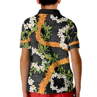Aloha Festive Hawaii Kid Polo Shirt Mokihana - Maile and Ilima on Black - Polynesian Pride