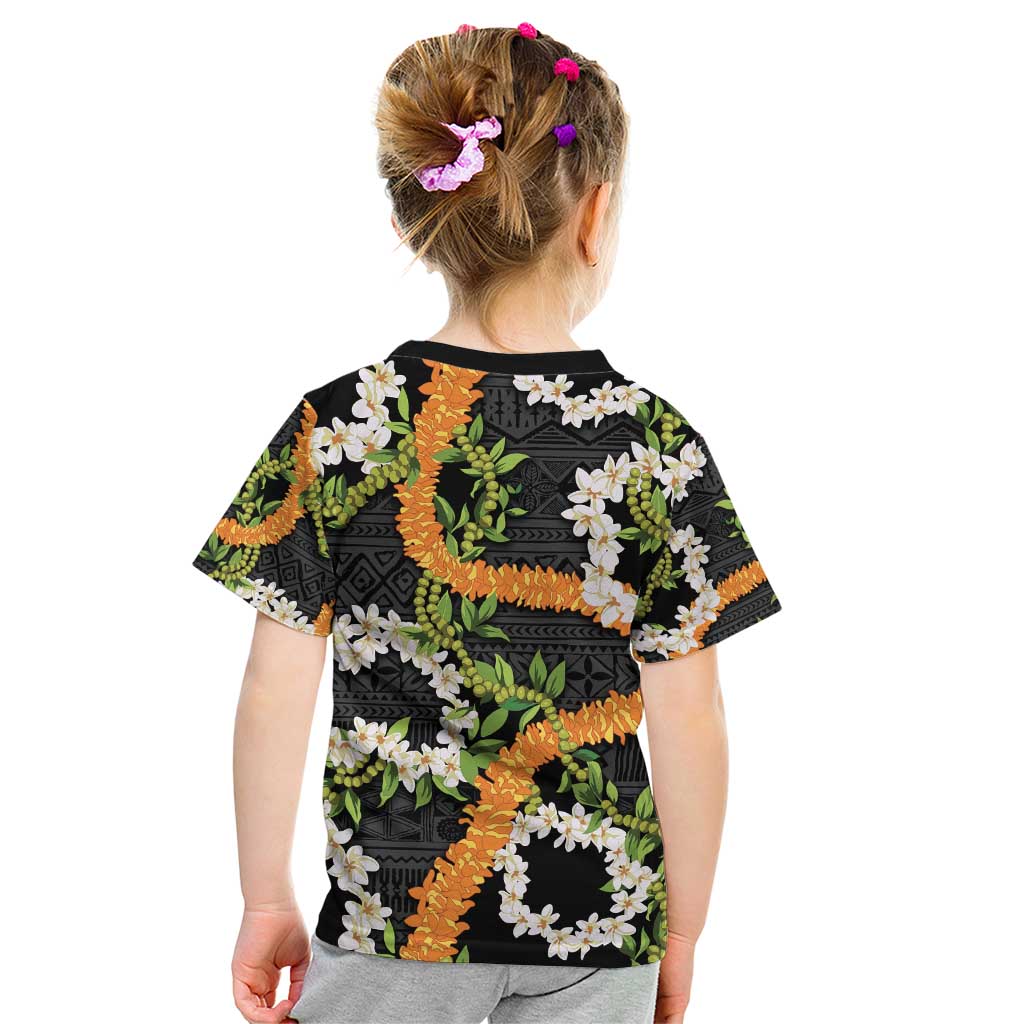 Aloha Festive Hawaii Kid T Shirt Mokihana - Maile and Ilima on Black - Polynesian Pride