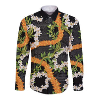 Aloha Festive Hawaii Long Sleeve Button Shirt Mokihana - Maile and Ilima on Black LT7 Unisex Black - Polynesian Pride