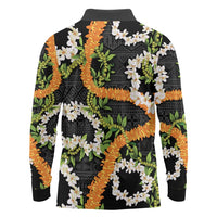 Aloha Festive Hawaii Long Sleeve Polo Shirt Mokihana - Maile and Ilima on Black - Polynesian Pride