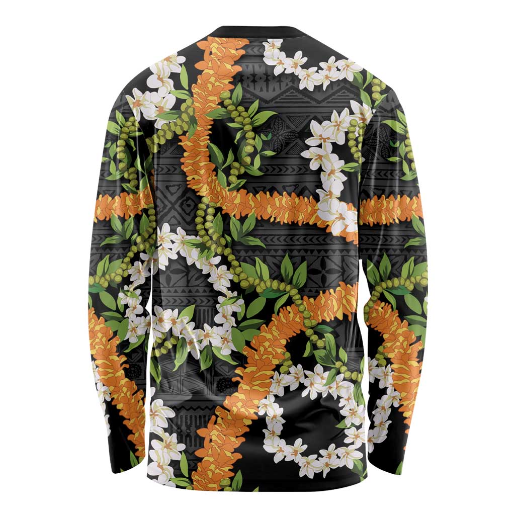 Aloha Festive Hawaii Long Sleeve Shirt Mokihana - Maile and Ilima on Black LT7 - Polynesian Pride