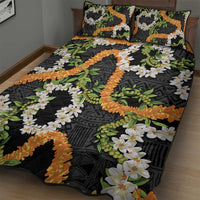 Aloha Festive Hawaii Quilt Bed Set Mokihana - Maile and Ilima on Black LT7 - Polynesian Pride