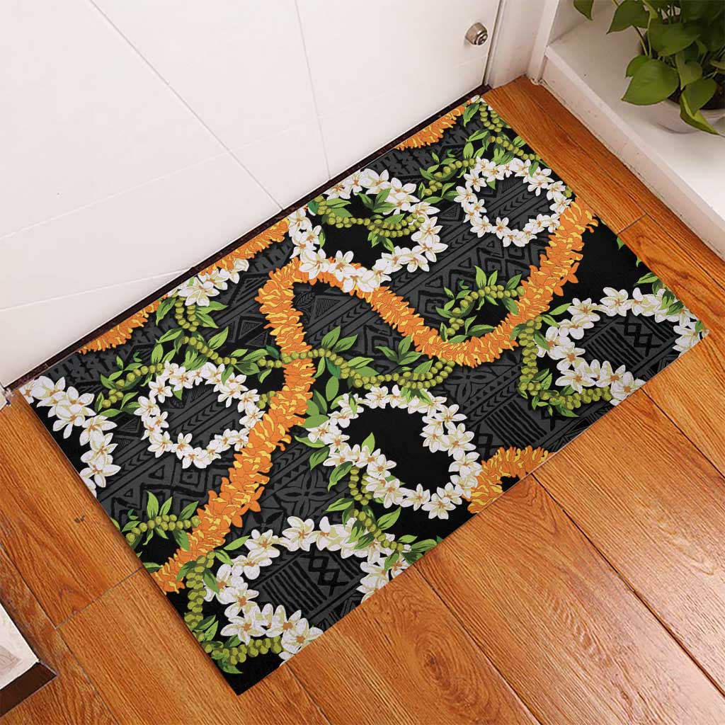 Aloha Festive Hawaii Rubber Doormat Mokihana - Maile and Ilima on Black LT7 - Polynesian Pride