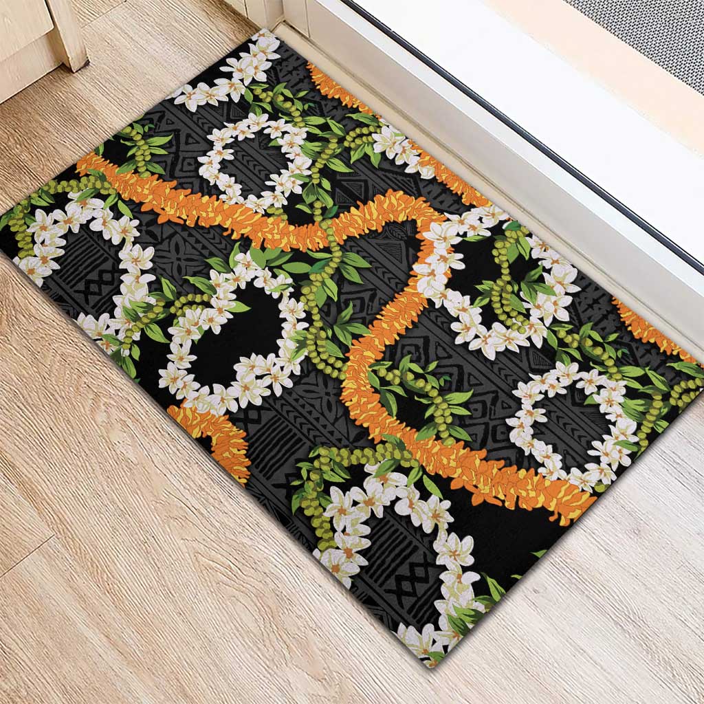 Aloha Festive Hawaii Rubber Doormat Mokihana - Maile and Ilima on Black LT7 - Polynesian Pride