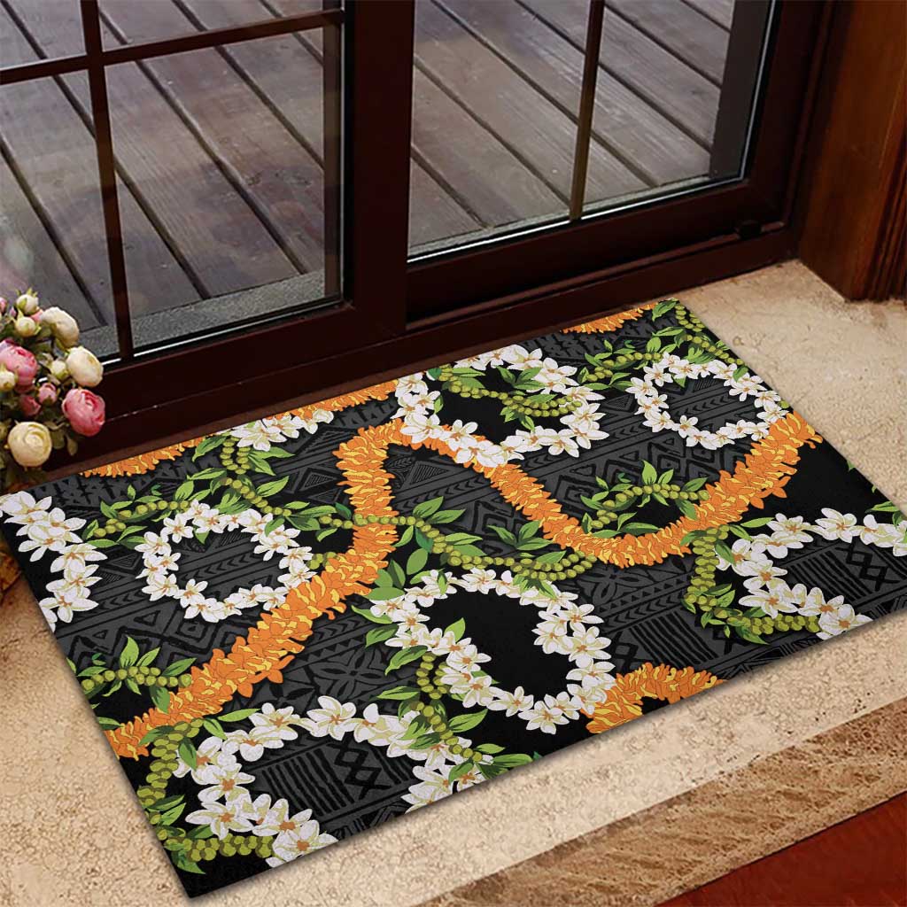 Aloha Festive Hawaii Rubber Doormat Mokihana - Maile and Ilima on Black LT7 - Polynesian Pride