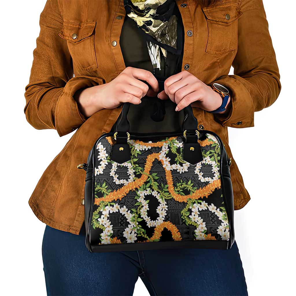 Aloha Festive Hawaii Shoulder Handbag Mokihana - Maile and Ilima on Black - Polynesian Pride