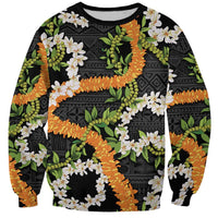 Aloha Festive Hawaii Sweatshirt Mokihana - Maile and Ilima on Black LT7 Unisex Black - Polynesian Pride