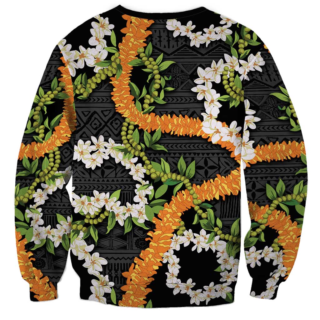Aloha Festive Hawaii Sweatshirt Mokihana - Maile and Ilima on Black LT7 - Polynesian Pride