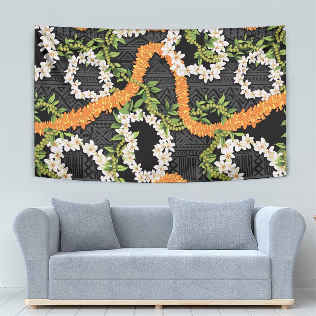 Aloha Festive Hawaii Tapestry Mokihana - Maile and Ilima on Black - Polynesian Pride