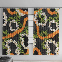 Aloha Festive Hawaii Window Curtain Mokihana - Maile and Ilima on Black - Polynesian Pride