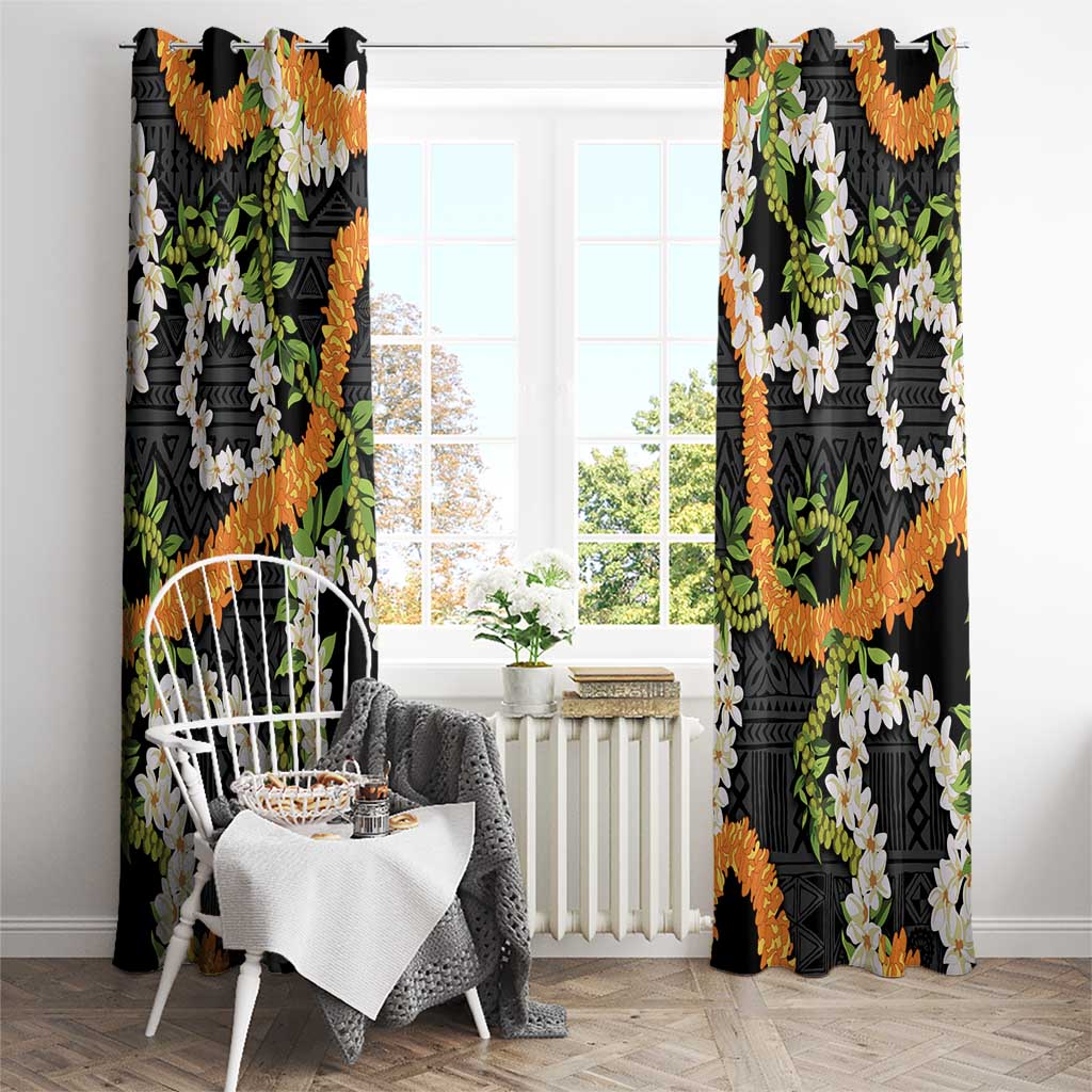 Aloha Festive Hawaii Window Curtain Mokihana - Maile and Ilima on Black - Polynesian Pride