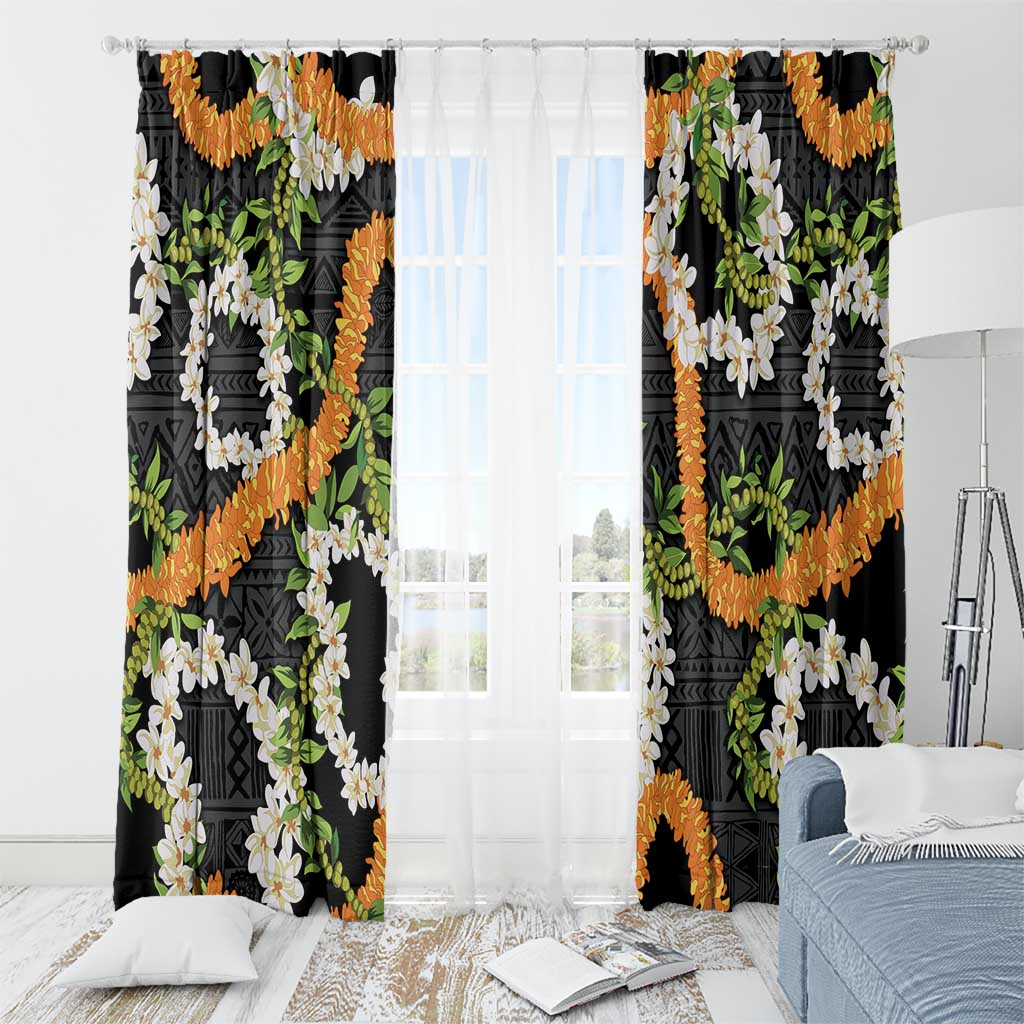 Aloha Festive Hawaii Window Curtain Mokihana - Maile and Ilima on Black - Polynesian Pride