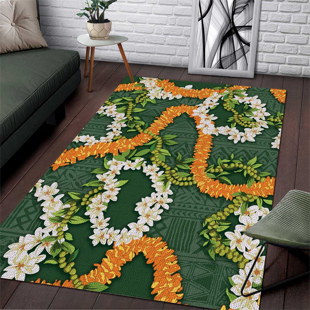 Aloha Festive Hawaii Area Rug Mokihana - Maile and Ilima on Forest Green - Polynesian Pride