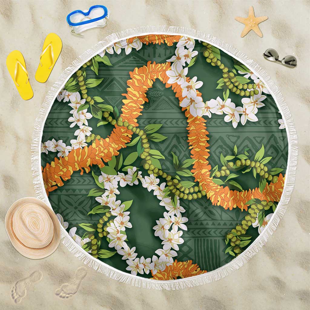 Aloha Festive Hawaii Beach Blanket Mokihana - Maile and Ilima on Forest Green - Polynesian Pride