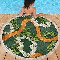 Aloha Festive Hawaii Beach Blanket Mokihana - Maile and Ilima on Forest Green - Polynesian Pride