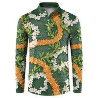 Aloha Festive Hawaii Button Sweatshirt Mokihana - Maile and Ilima on Forest Green LT7 Forest Green - Polynesian Pride
