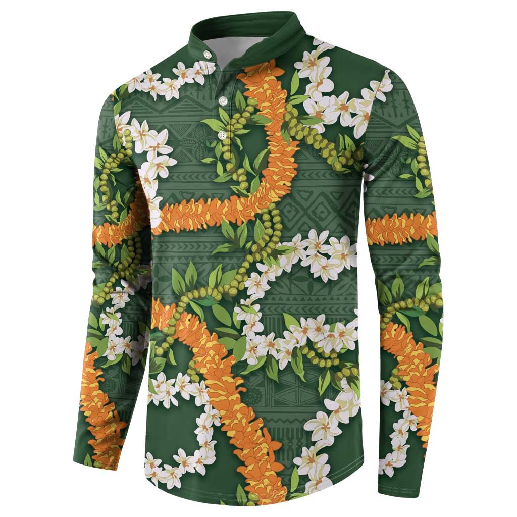 Aloha Festive Hawaii Button Sweatshirt Mokihana - Maile and Ilima on Forest Green LT7 - Polynesian Pride