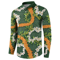 Aloha Festive Hawaii Button Sweatshirt Mokihana - Maile and Ilima on Forest Green LT7 - Polynesian Pride