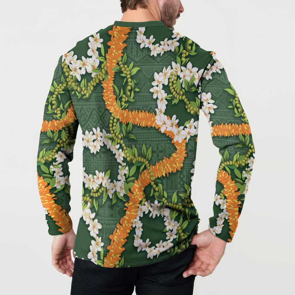 Aloha Festive Hawaii Button Sweatshirt Mokihana - Maile and Ilima on Forest Green LT7 - Polynesian Pride