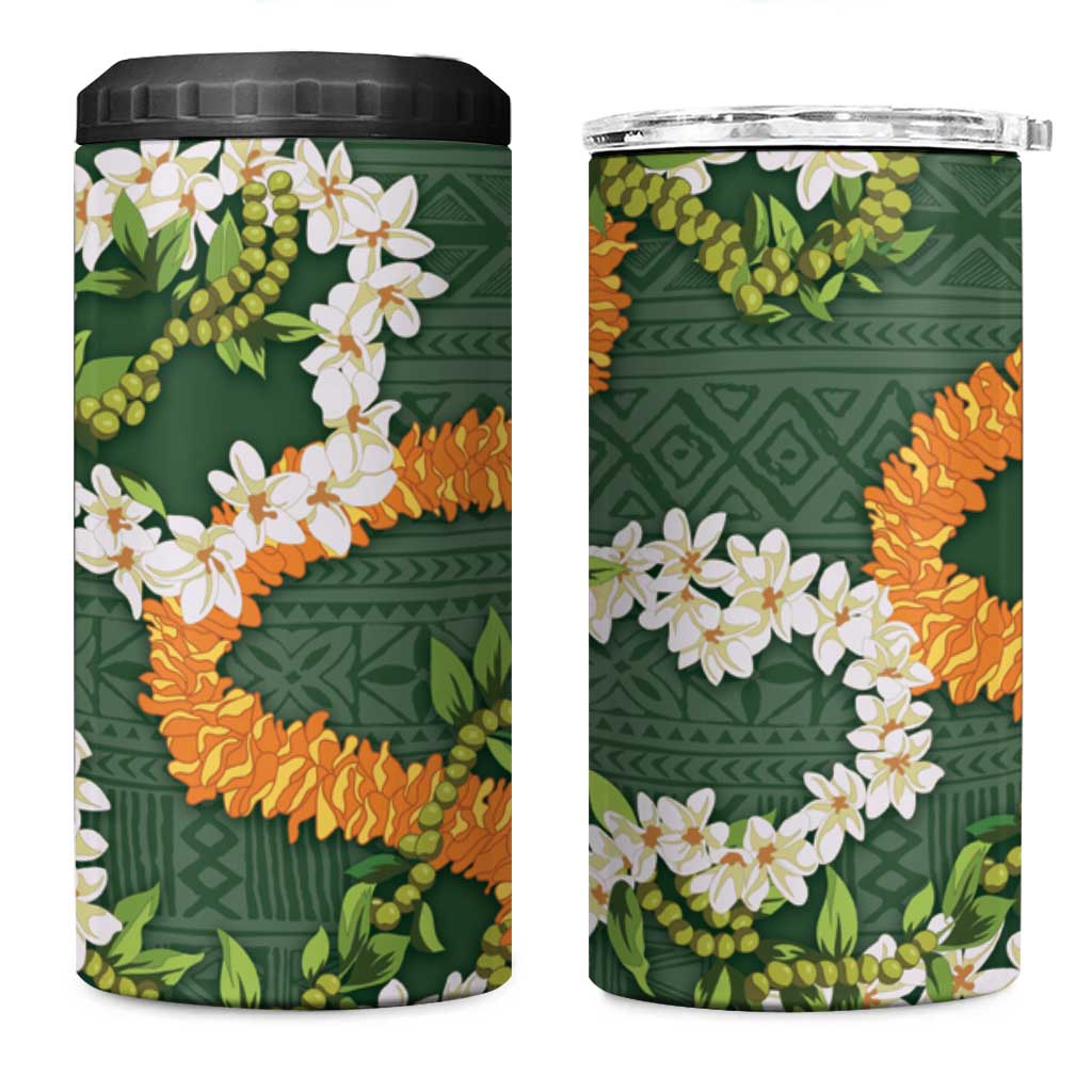 Aloha Festive Hawaii 4 in 1 Can Cooler Tumbler Mokihana - Maile and Ilima on Forest Green - Polynesian Pride