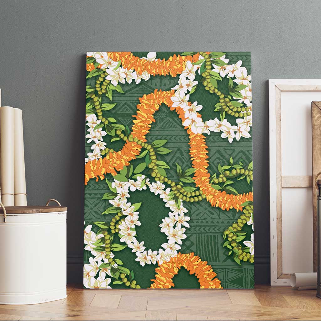Aloha Festive Hawaii Canvas Wall Art Mokihana - Maile and Ilima on Forest Green - Polynesian Pride