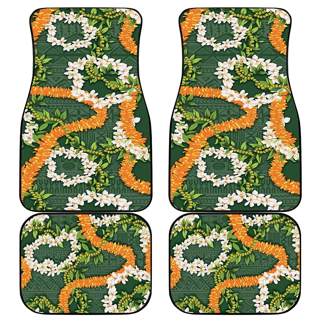 Aloha Festive Hawaii Car Mats Mokihana - Maile and Ilima on Forest Green - Polynesian Pride