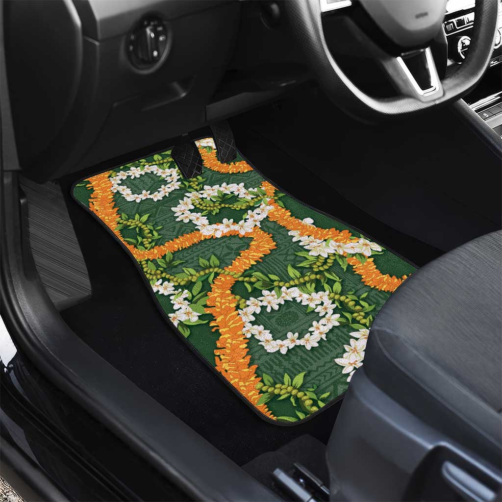 Aloha Festive Hawaii Car Mats Mokihana - Maile and Ilima on Forest Green - Polynesian Pride