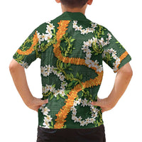Aloha Festive Hawaii Family Matching Long Sleeve Bodycon Dress and Hawaiian Shirt Mokihana - Maile and Ilima on Forest Green - Polynesian Pride