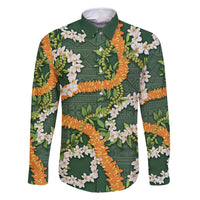 Aloha Festive Hawaii Family Matching Long Sleeve Bodycon Dress and Hawaiian Shirt Mokihana - Maile and Ilima on Forest Green - Polynesian Pride