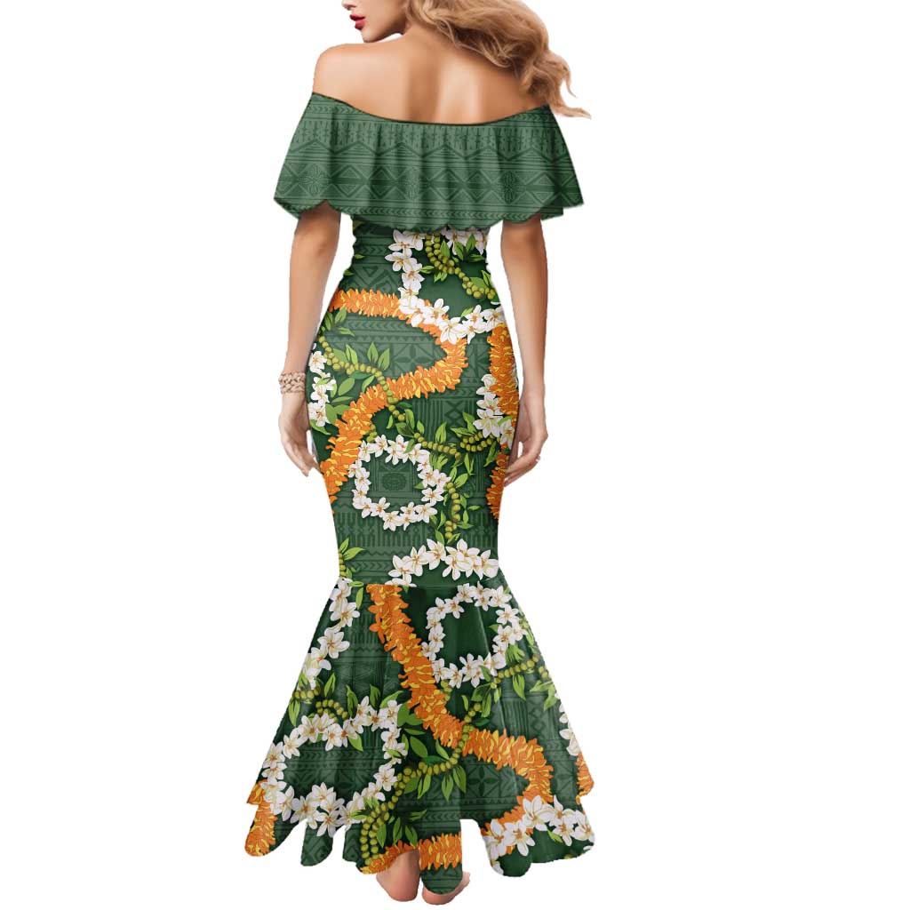 Aloha Festive Hawaii Family Matching Mermaid Dress and Hawaiian Shirt Mokihana - Maile and Ilima on Forest Green - Polynesian Pride