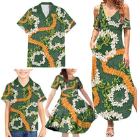 Aloha Festive Hawaii Family Matching Summer Maxi Dress and Hawaiian Shirt Mokihana - Maile and Ilima on Forest Green - Polynesian Pride