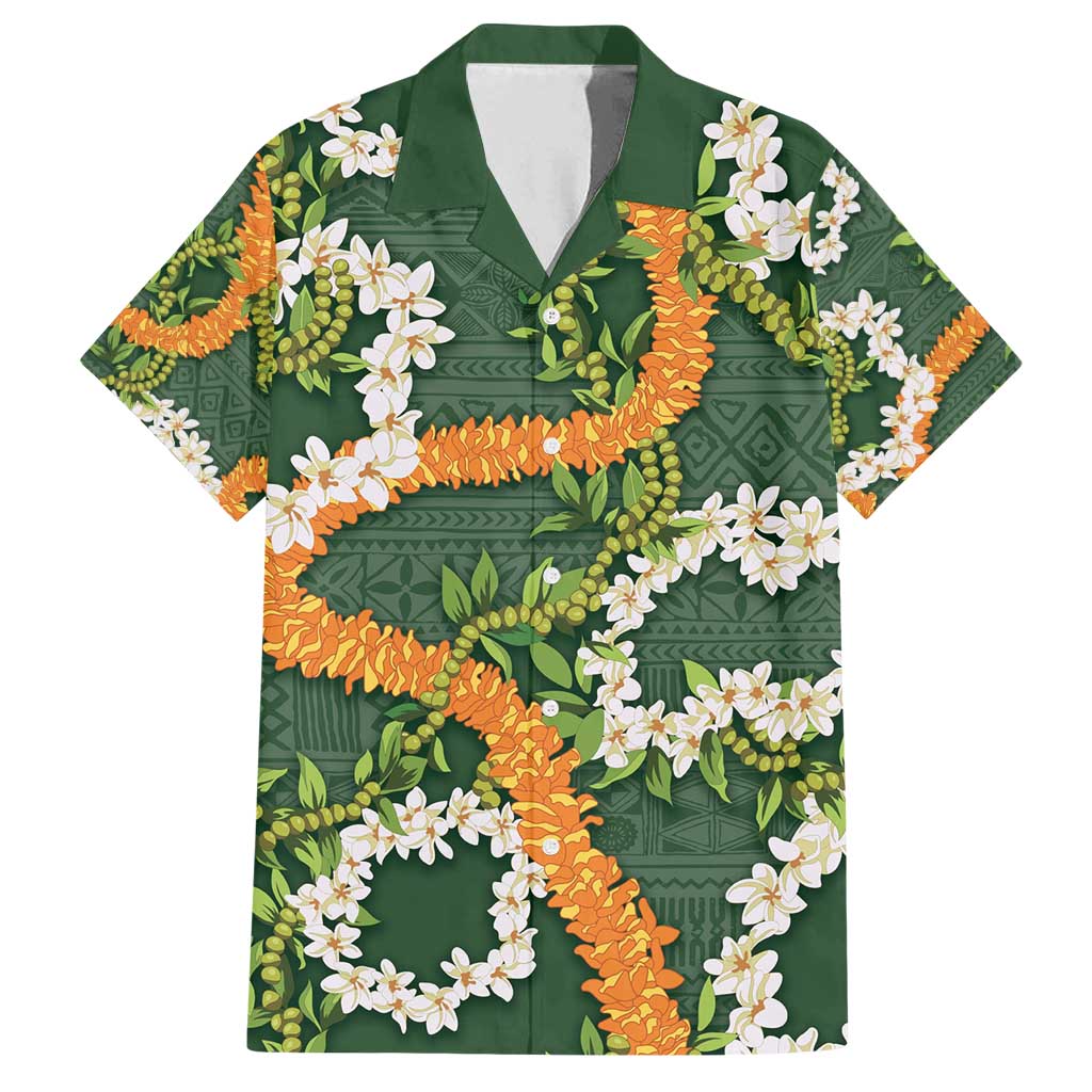 Aloha Festive Hawaii Family Matching Tank Maxi Dress and Hawaiian Shirt Mokihana - Maile and Ilima on Forest Green - Polynesian Pride