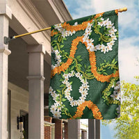 Aloha Festive Hawaii Garden Flag Mokihana - Maile and Ilima on Forest Green - Polynesian Pride
