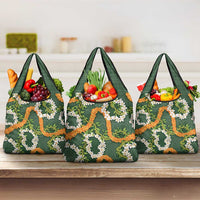 Aloha Festive Hawaii Grocery Bag Mokihana - Maile and Ilima on Forest Green - Polynesian Pride