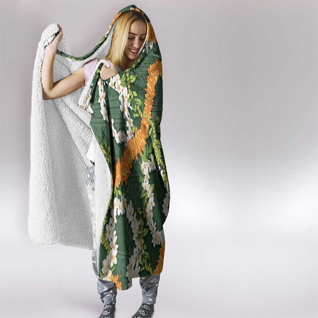 Aloha Festive Hawaii Hooded Blanket Mokihana - Maile and Ilima on Forest Green - Polynesian Pride