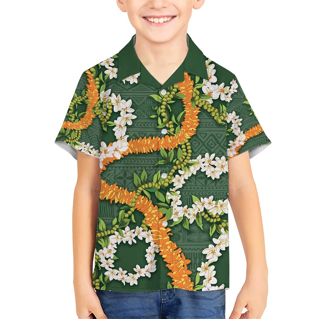 Aloha Festive Hawaii Kid Hawaiian Shirt Mokihana - Maile and Ilima on Forest Green LT7 Kid Forest Green - Polynesian Pride