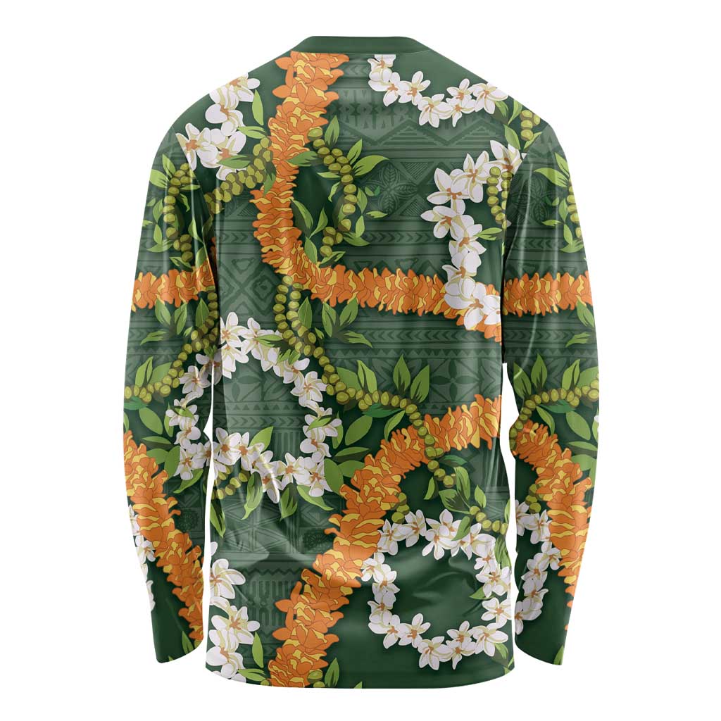 Aloha Festive Hawaii Long Sleeve Shirt Mokihana - Maile and Ilima on Forest Green LT7 - Polynesian Pride