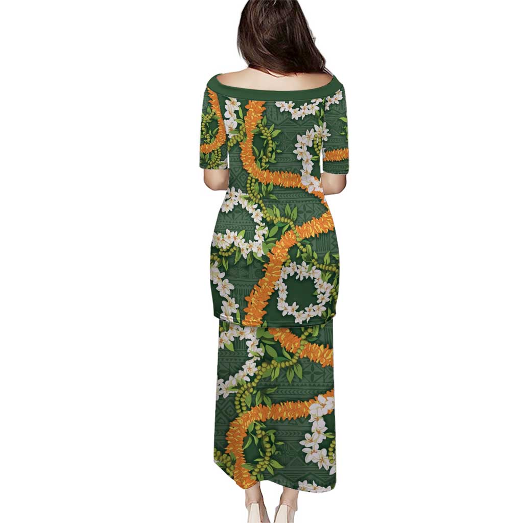 Aloha Festive Hawaii Puletasi Mokihana - Maile and Ilima on Forest Green - Polynesian Pride